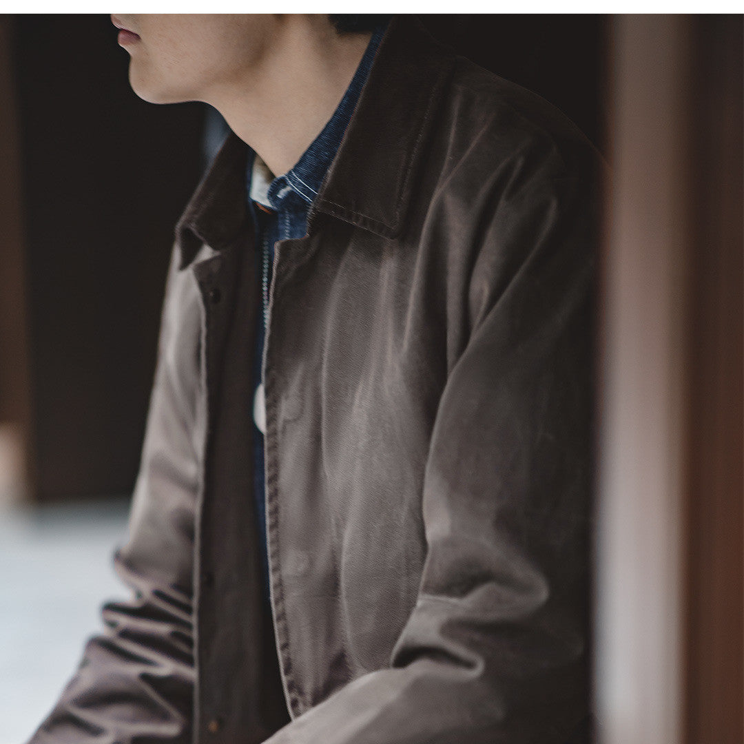 Tooling Retro Lapel Oil Wax Windbreaker Coffee Color