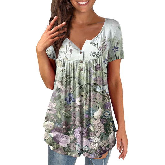 Ladies' Printed Ruffled Pullover Short Sleeve