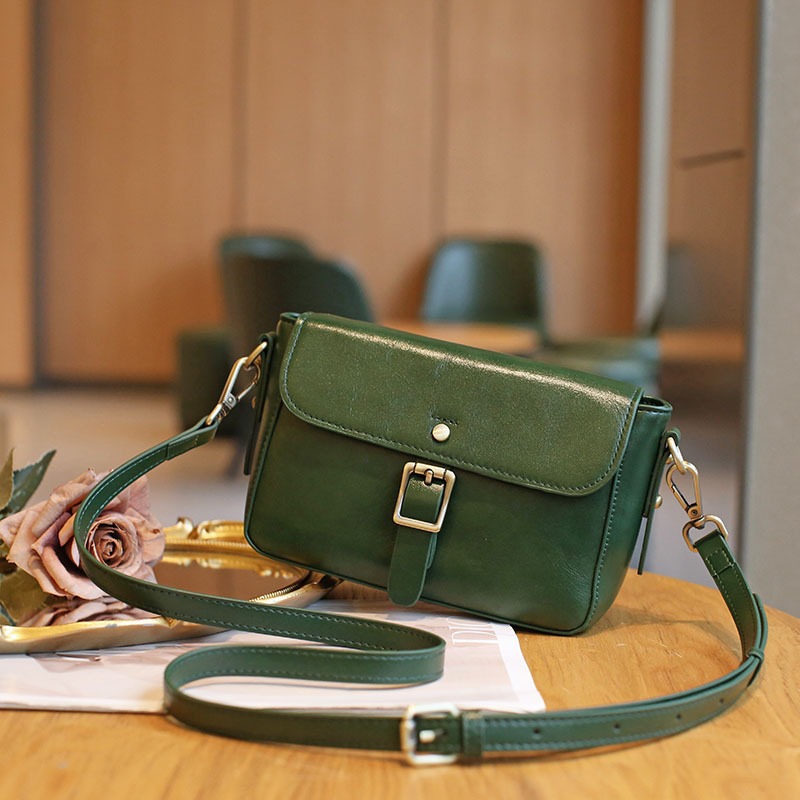 Retro Easy Matching Casual Crossbody Top Layer Vegetable Tanning Leather Shoulder Small Square Bag