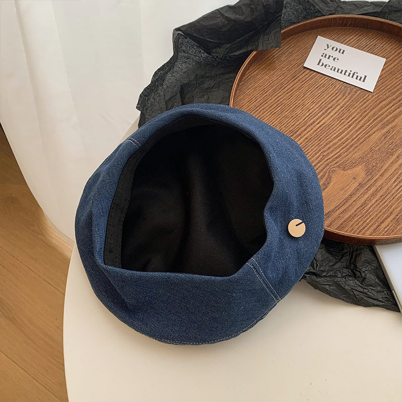 Denim Beret Women's Summer Korean Style All-match Small Face