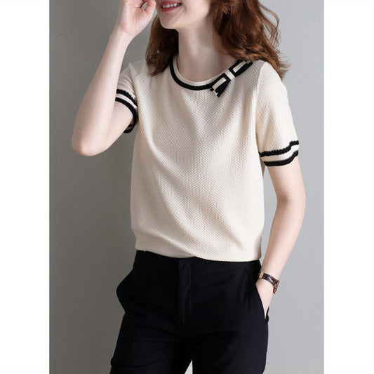 New Ice Silk Knitted Sweater Women's Thin Loose Pullover T-shirt