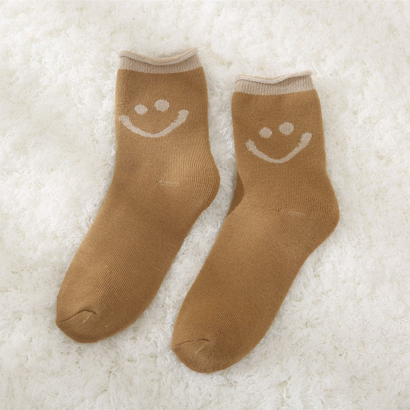 Thickened Fleece-lined Warm-keeping Socks Women's Autumn And Winter Mid-calf Curling Loose Cotton Socks