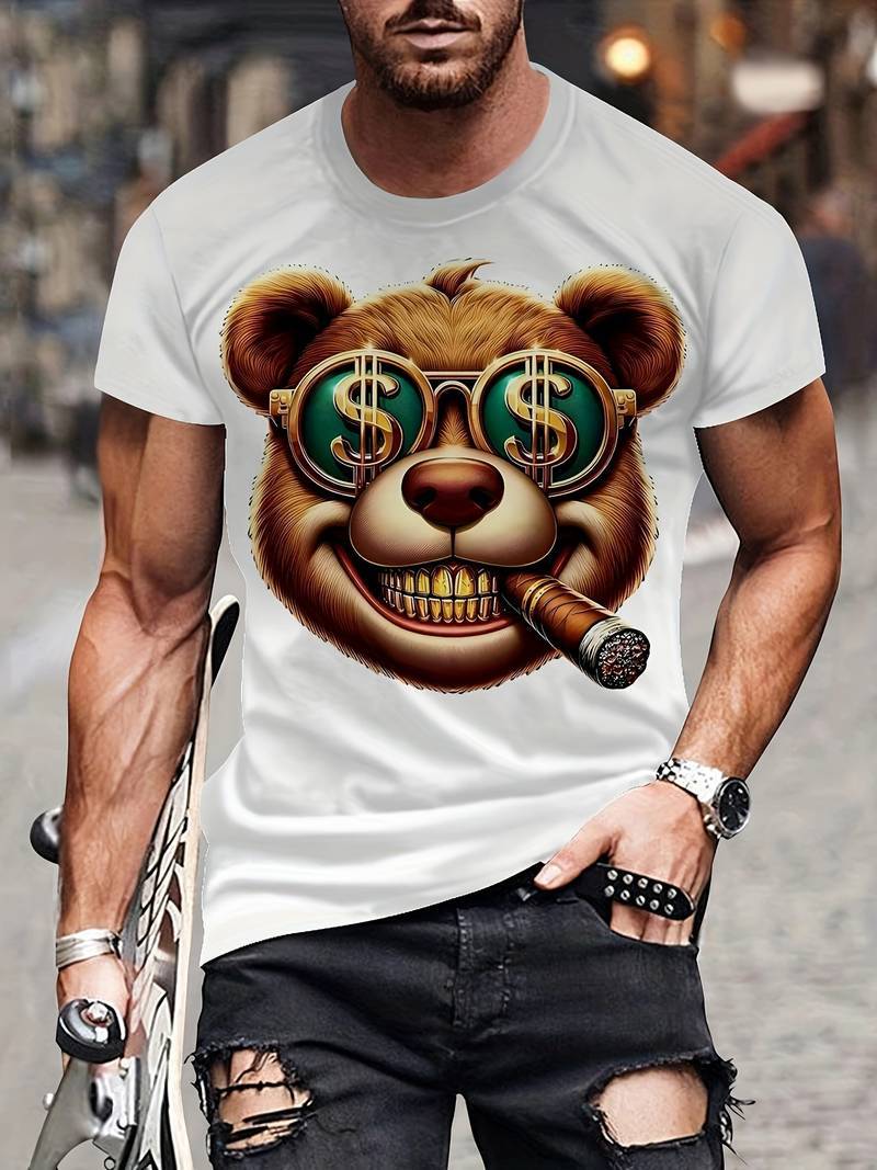 Mens Digital-Print Crew-Neck Short-Sleeve T-Shirt