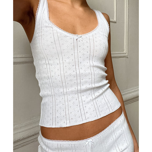 Lace-Panel Tank Top And Shorts Pajama Set 2 Pieces
