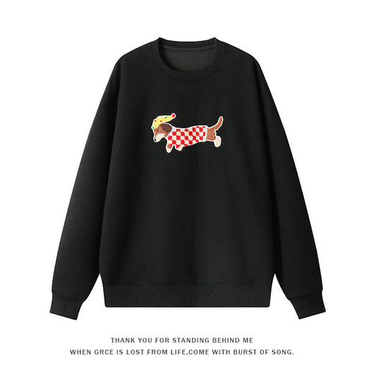 Koreansk Stil Fluffy Gravhund Håndklædebroderi Pullovers Nye