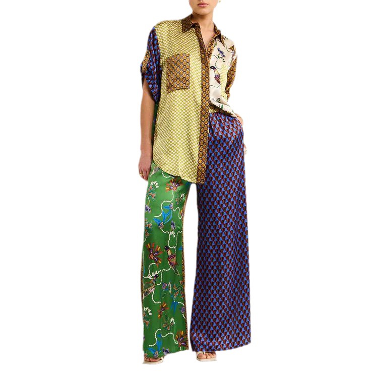 Short Sleeve Color Matching Vacation Leisure Lace Suit
