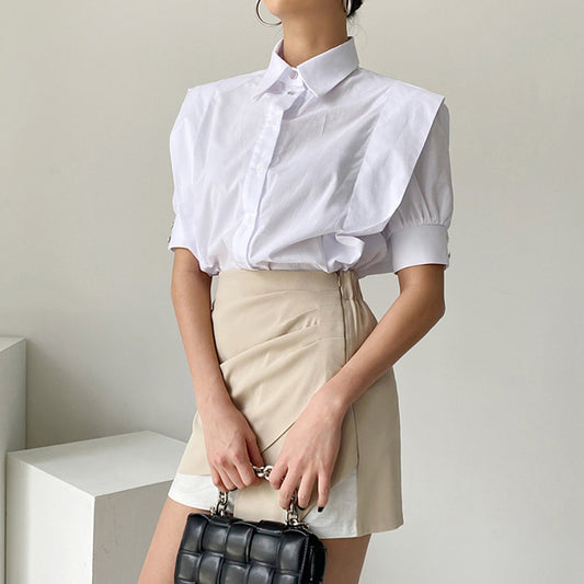 Single-breasted Loose Short Sleeve Shirt High Waist Irregular Sheath Skirt