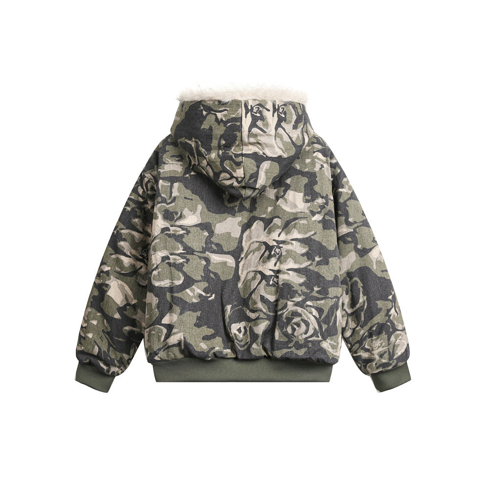 Cotton-padded Jacket Male And Female Personality Hooded Simple Fur Collar Coat