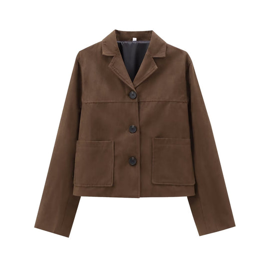 Kort Suede Jakke til Kvinder i Retro "Old Money" Stil