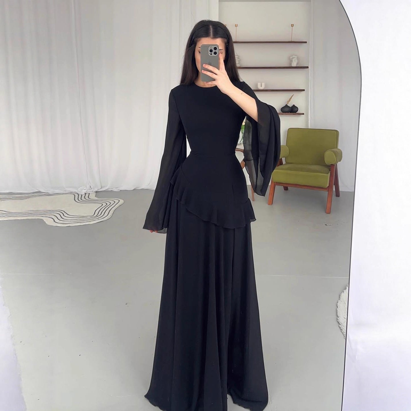 Women's Crew Neck Slim-fit Long-sleeve Dress