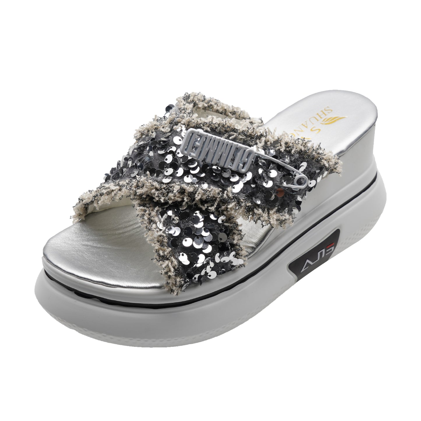 Fashion Sequined Sponge Cake, Thick-soled Crossover, Wedge Heel Sandals And Slippers