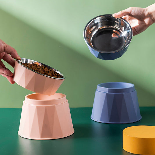 High Foot Neck Protection Pet Stainless Steel Bowl