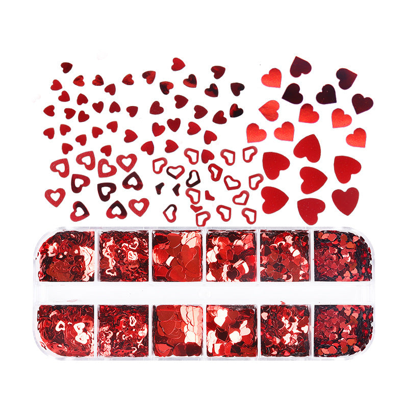 12-grid Long Boxed Mixed Nail Ornament Butterfly Plum Sequins
