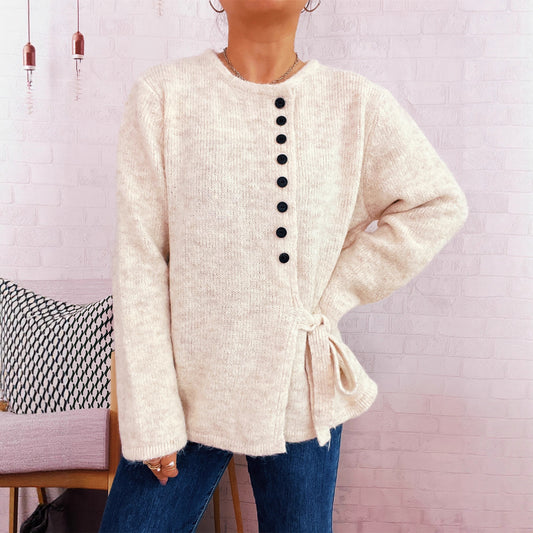 Elegant Commuter Single-breasted Strap Knitwear Slim Fit Sweater