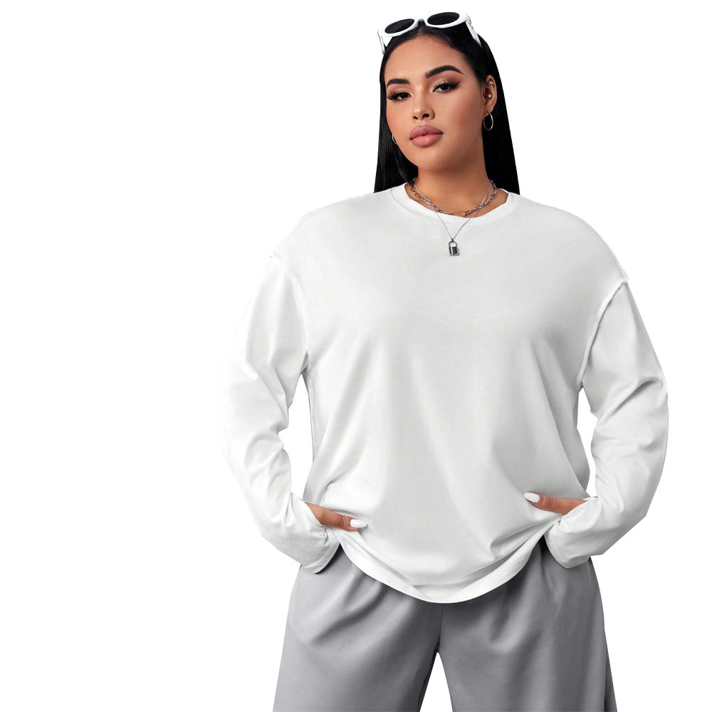 Dame Sweater med Rund Hals Enkel Efterår Vinter