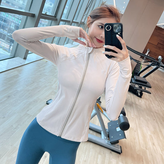 High-neck Quick-drying Long-sleeve Form-fitting Running And Fitness Jacket