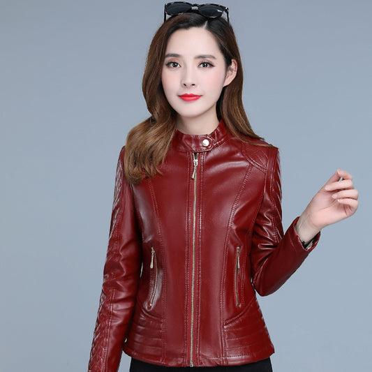 Womens Short Chic Stand-collar Zip-up Jacket