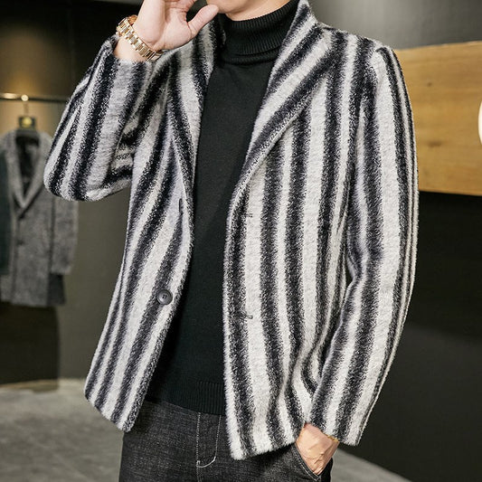 Gold Mink Woolen Coat Men's New Stand-up Collar Windbreaker