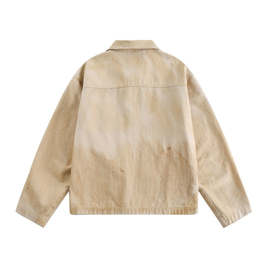 Embroidered Lapel Workwear Jacket For Men