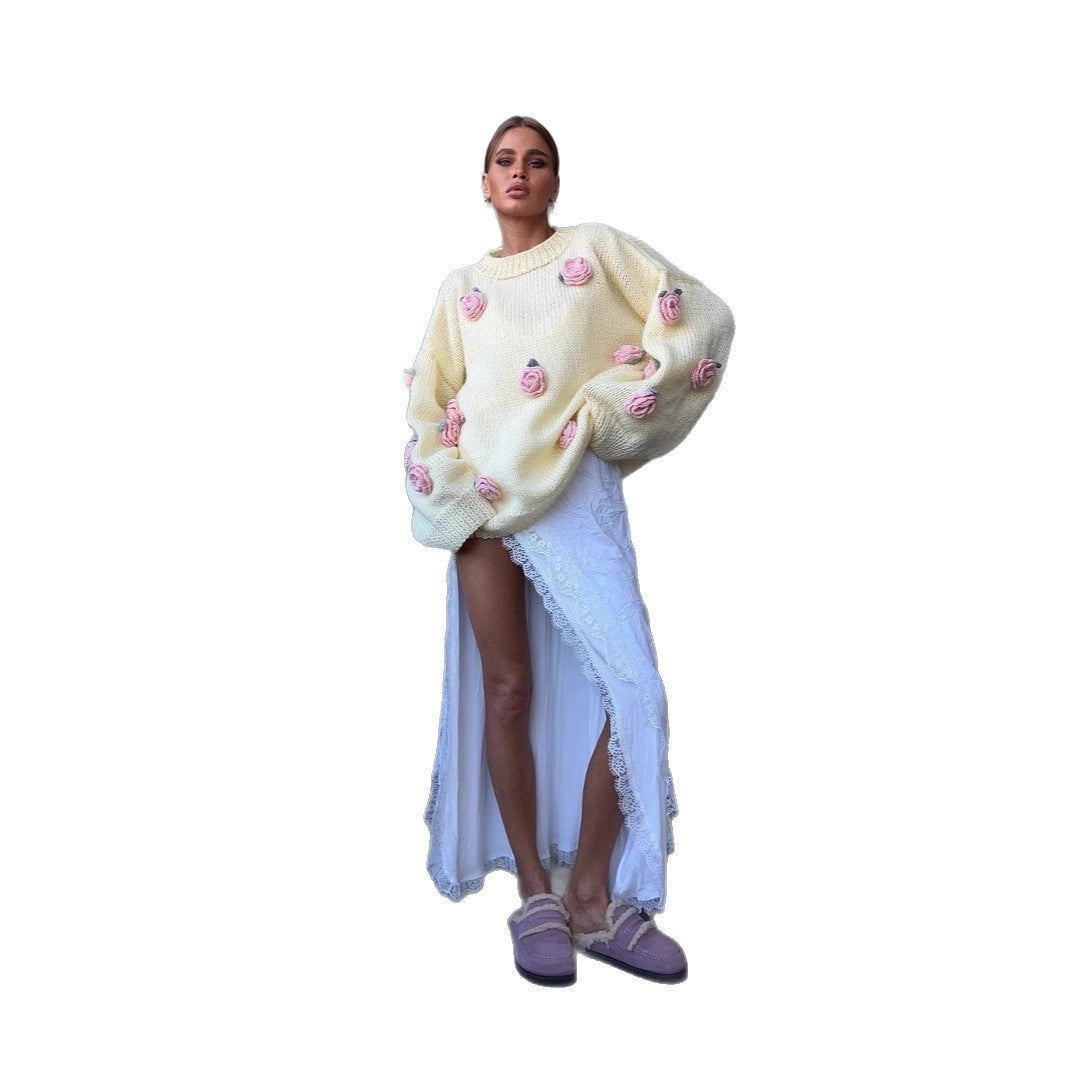 American And European-style Floral-decorated Sweater