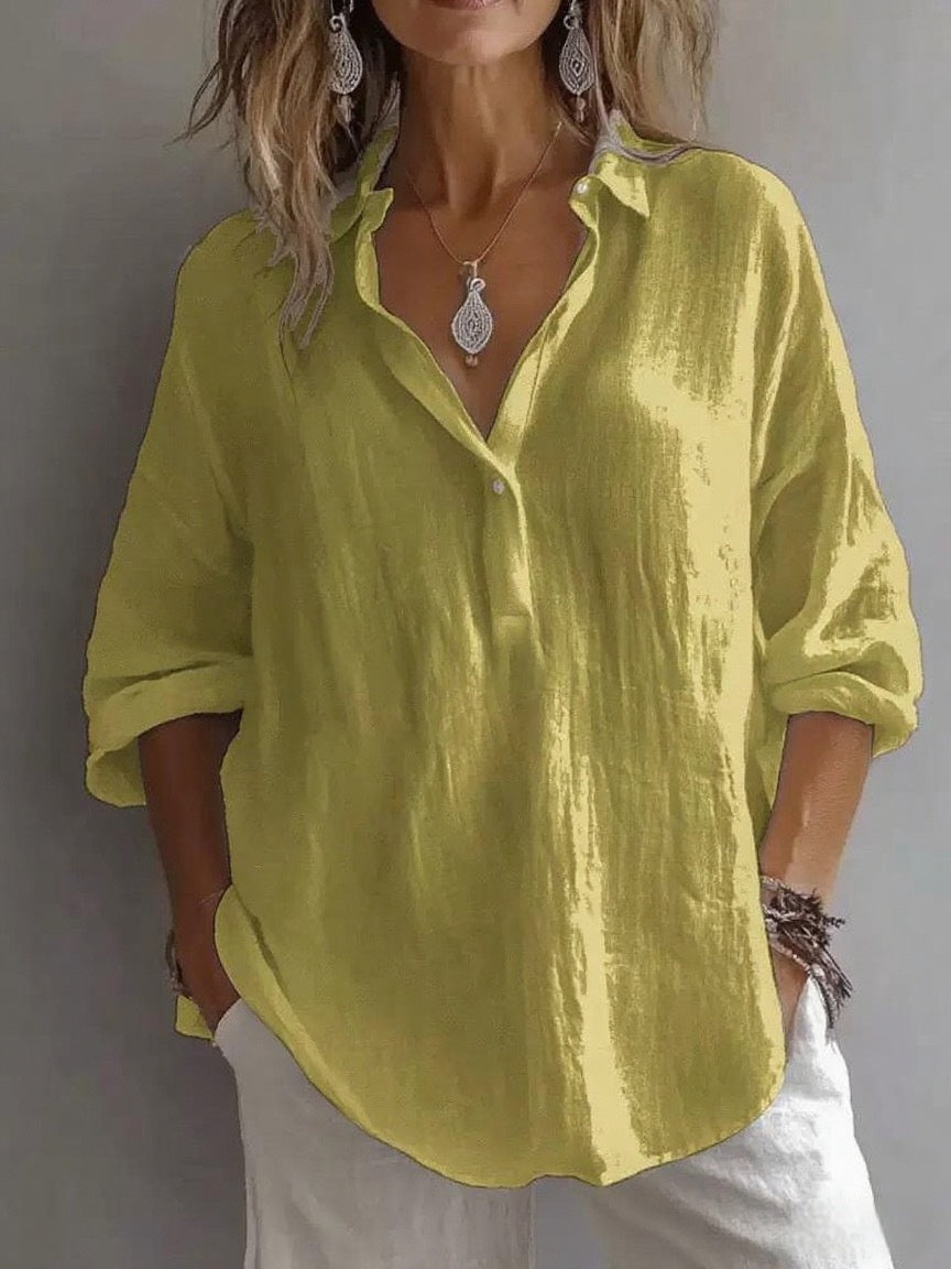 Fashion Long-sleeved Lapel Pullover Shirt Casual Loose Solid Color T-shirt Tops Women's Clothing