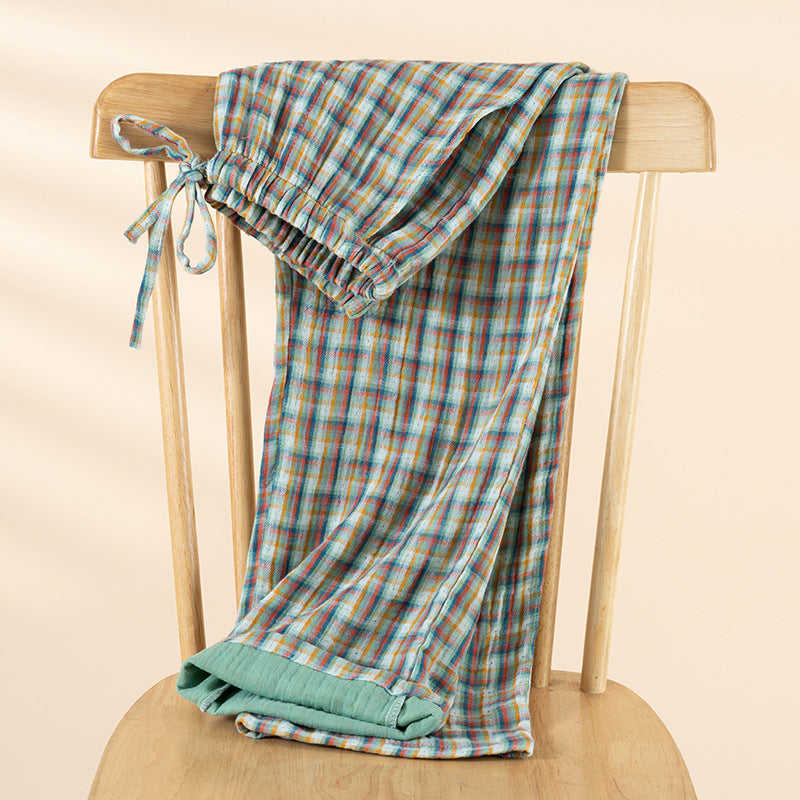 Lightweight Plaid Loungewear Pajama Pantssuitable For Both Home And Outside