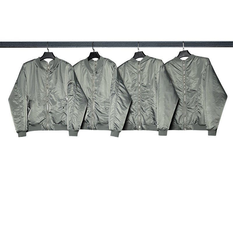 American-style High-street Loose-fit Solid-color Streetwear Bomber Jacket
