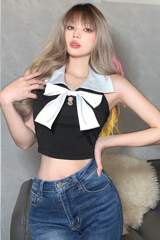 Women's Niche Short Halterneck Vest With Bow Design