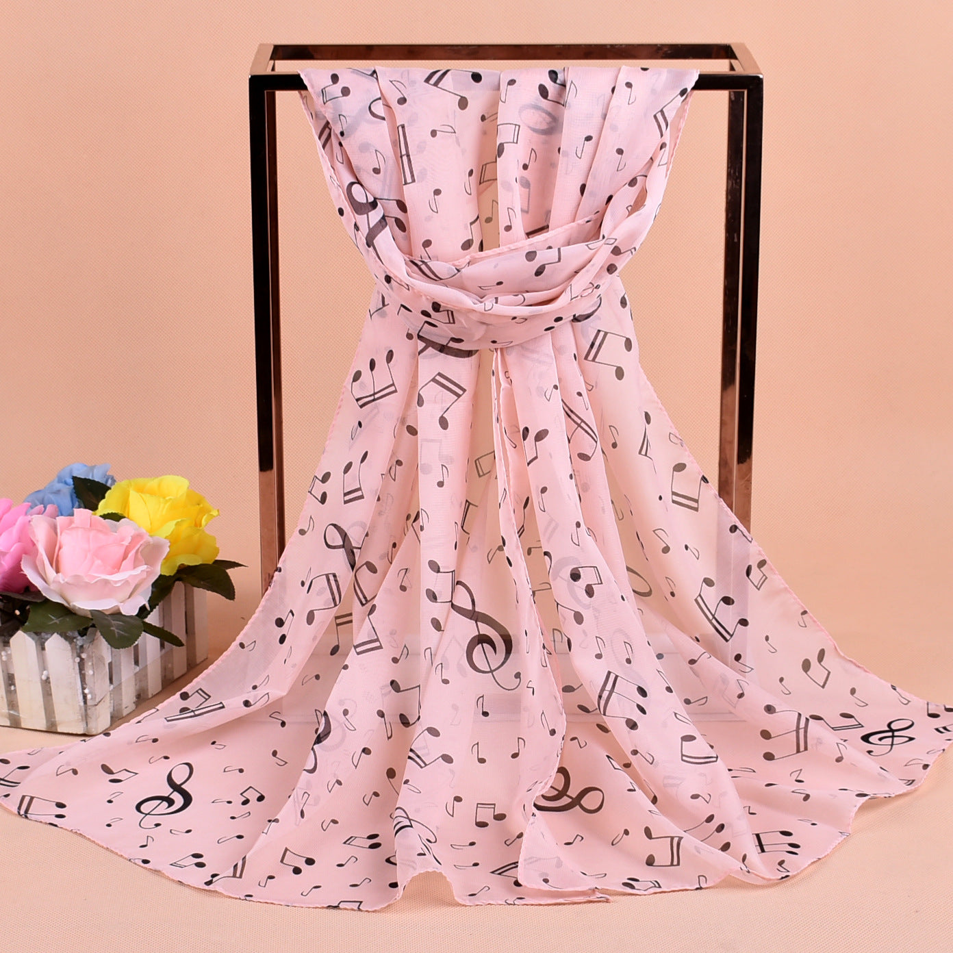 Women's Fashion Casual Note Print Chiffon Silk Scarf