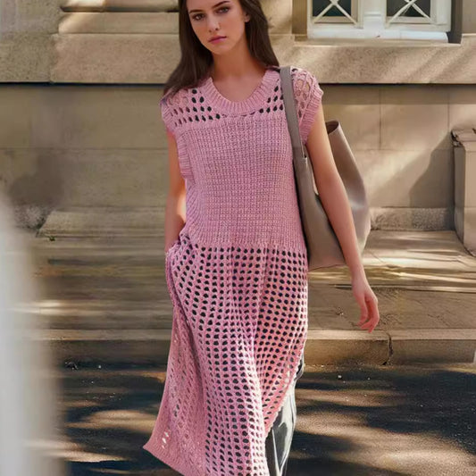 Hollow-out Slit Knit Layered Dress