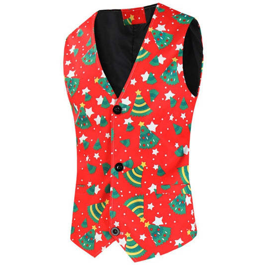 Men's One Button Printed Suit Christmas Casual Suit