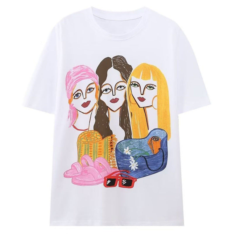 Casual Fashion Crew-neck Short-sleeve Top Girls 3D-printed T-shirt