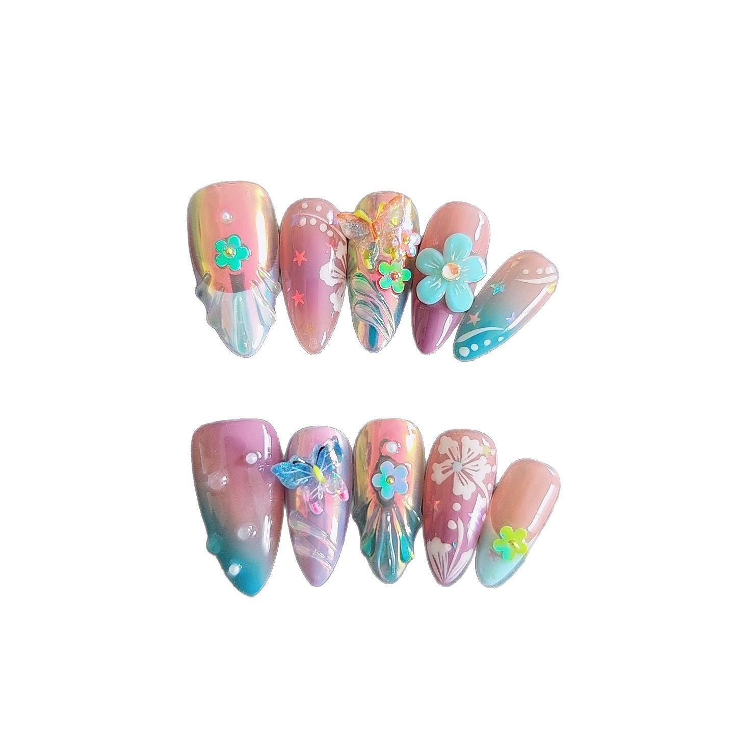 Handmade Colorful Sculpture Small Flower Butterfly Wear Manicure