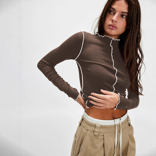 Contrast Color Slim Fit All-match Bottoming Shirt