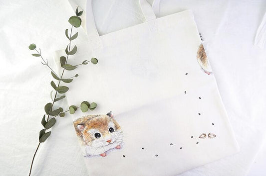 Cute White Hamster Pattern Canvas Bag