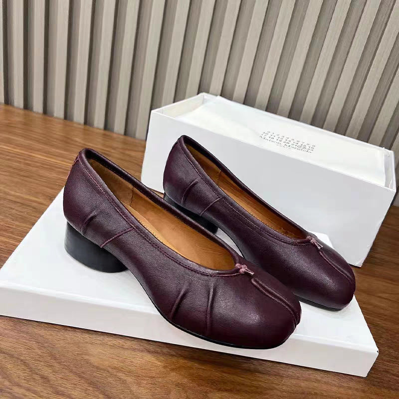 Pleated Split-toe Women's Retro Ballet Shoes