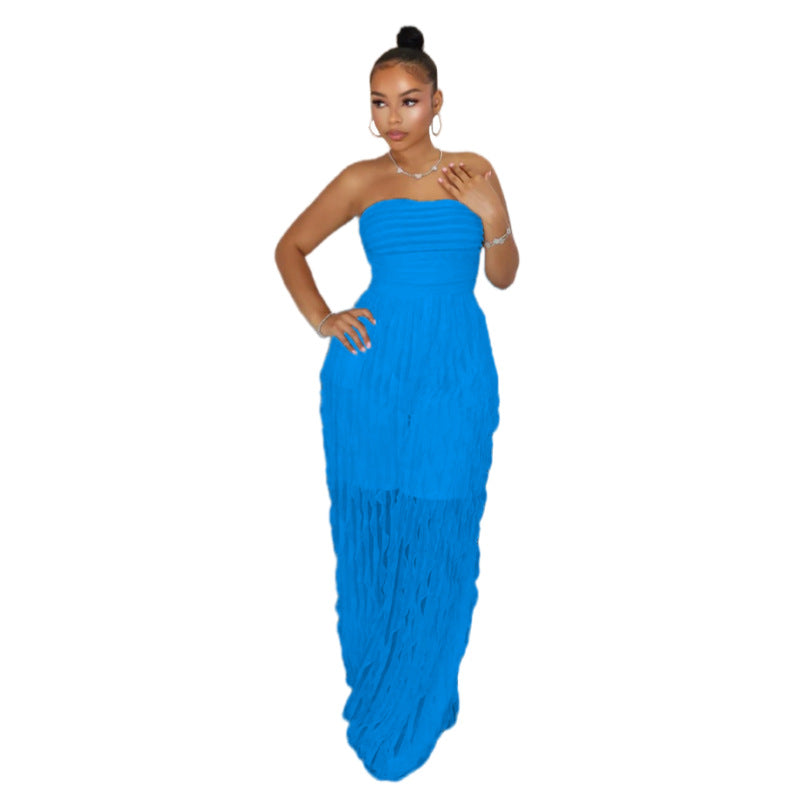 European And American Fashion Elegant Tube Top Sexy Wave Pattern Sleeveless Comfortable Soft Jumpsuit