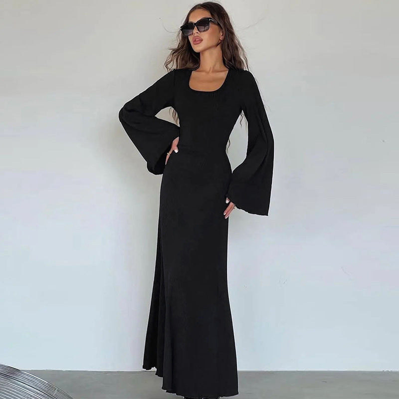 Women's Elegant Strappy Fashionable Long-Sleeve Dress