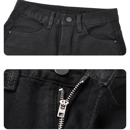 Split Black Jeans High Waist Micro Flared Small Straight Leg