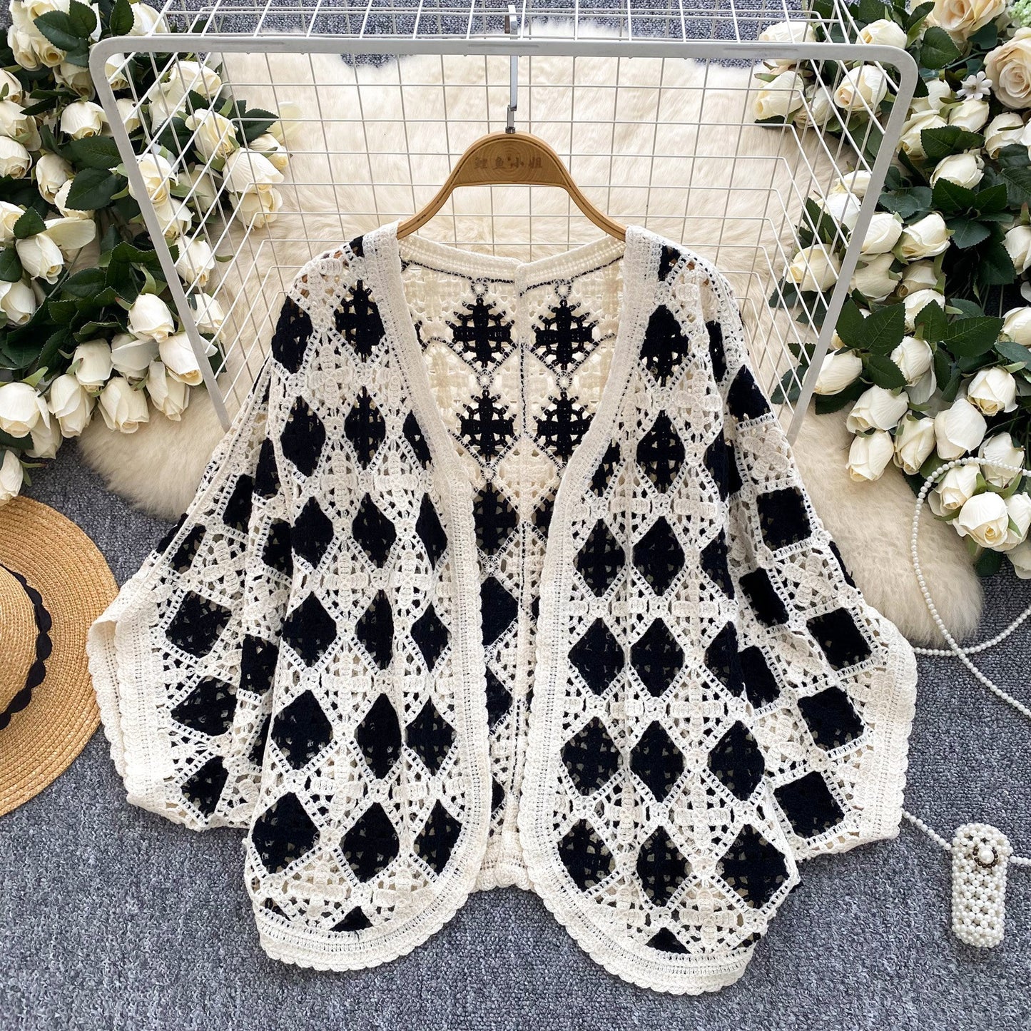Coat Women's Hollow Crocheted Knitted Batwing Sleeve Top Shawl