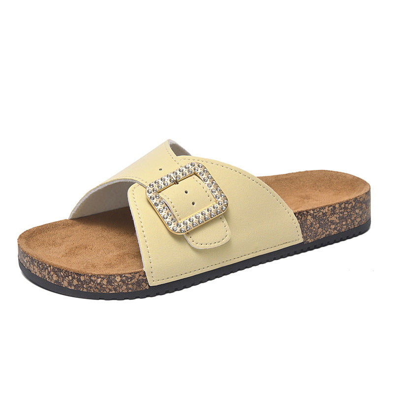 Summer New Retro Casual Belt Buckle Open Toe Slippers