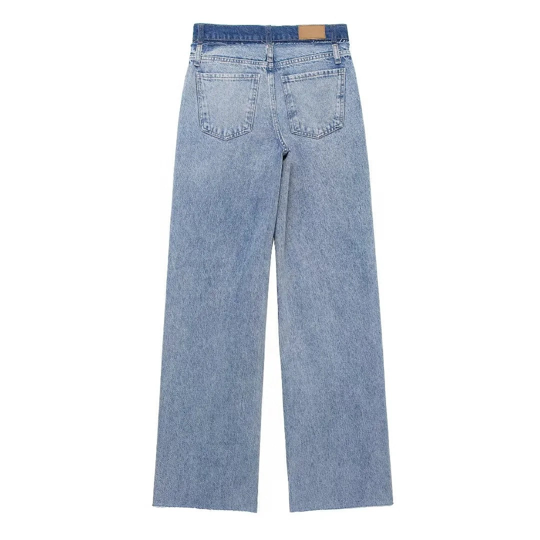 High Waist Straight Double-layer Jeans