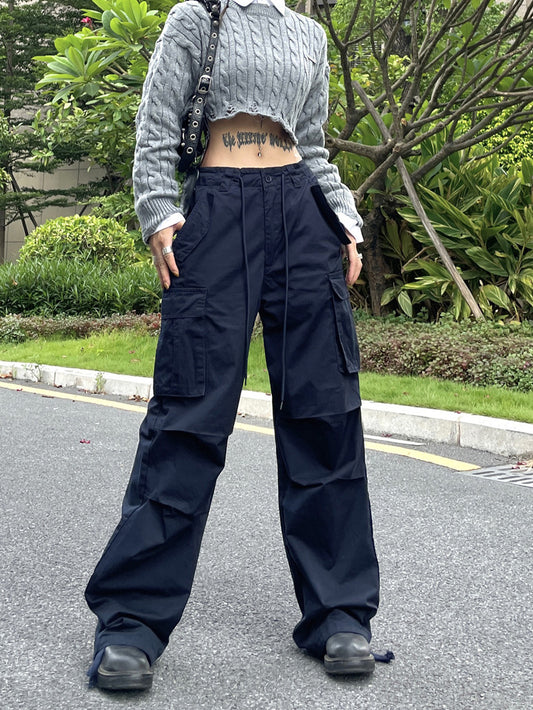 Street Drawstring Work Casual Pants With Loose Pockets