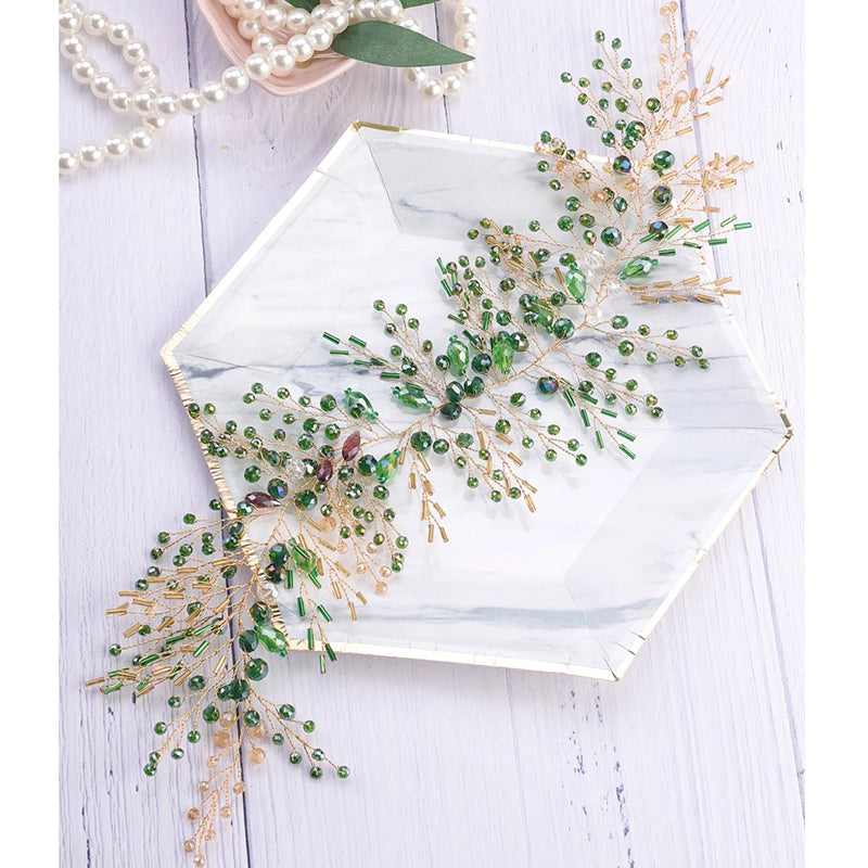 Special Handmade Green Crystal Headbands For Women Bride Lon