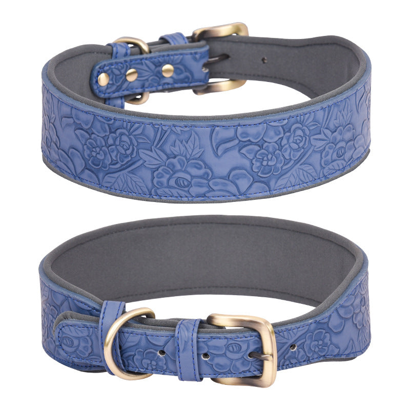 Embossed Leather Pet Collar Soft Space Cotton Substrate