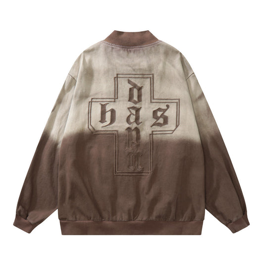 Tie-dye Gradient Embroidered Letter Denim Coat Trendy Street High Street Loose Jacket