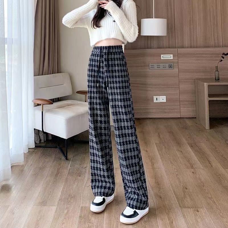 Relaxed Coffee Checked Plush Casual Pants