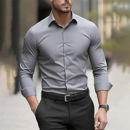 European And American Men's Business Long-Sleeve Wrinkle-Resistant, Non-Iron Casual Shirt