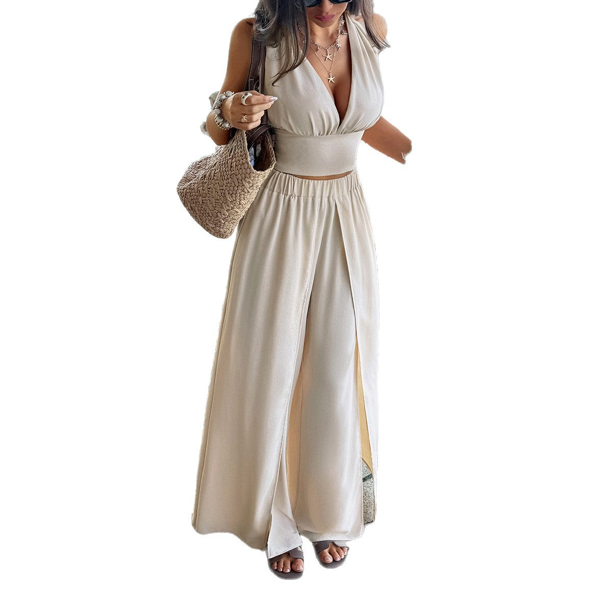 New Elegant Resort Top And Pants Settwo-piece Outfit
