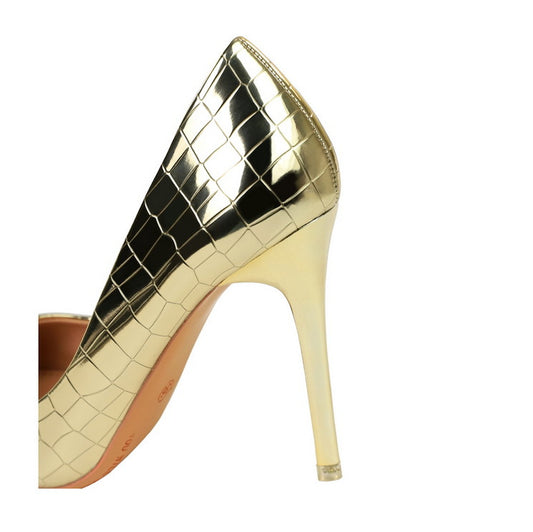 Super High Heel Metal Stone Pattern Retro